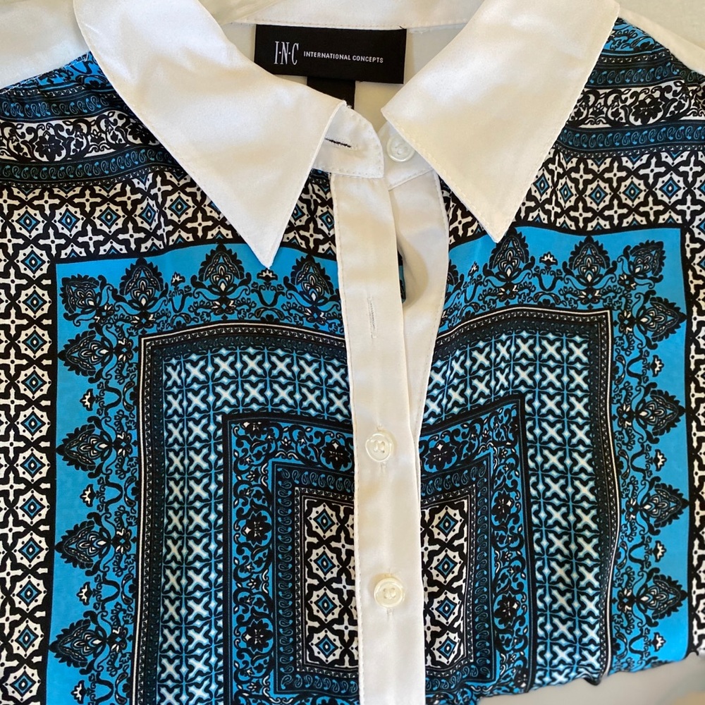 INC White shirt with detailed mosaic panel